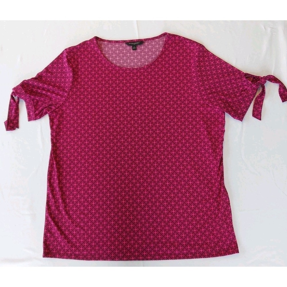 Banana Republic Large Bow Sleeve Stretch Blouse‎ Top Purple Geometric